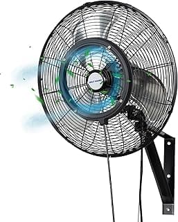BILT HARD 20" Oscillating High-Velocity Outdoor Wall Misting Fan, 3-Speed Patio Fans for Outside, 80° Oscillation, Waterproof, Industrial Wall Mount Fan for Outdoor- UL Listed
