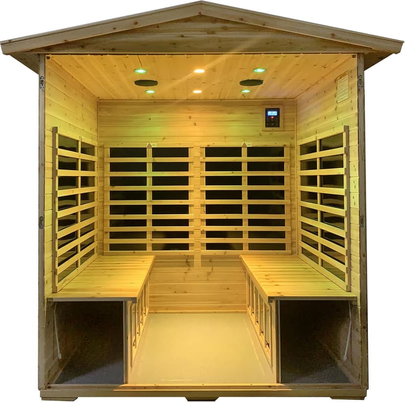 LTCCDSS Outdoor Far Infrared Sauna 4 Person | Withstand Temp -5℉-104℉, Outdoor Indoor Wooden Sauna Room for Home-12 Low EMF Boards-Canadian Hemlock-Chromotherapy-Bluetooth Speaker