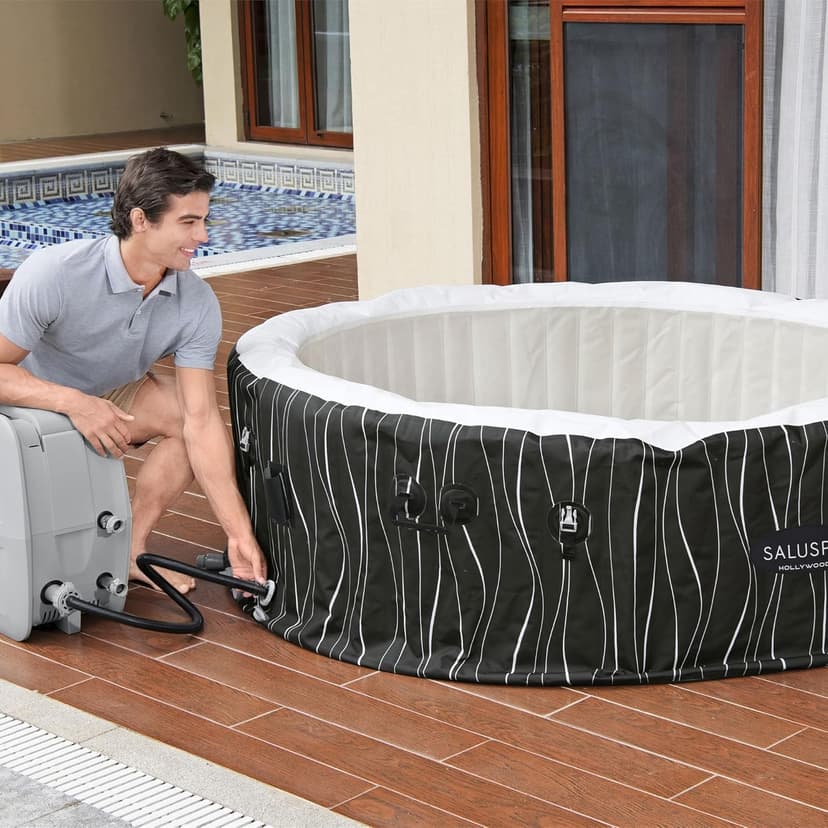 Bestway SaluSpa Hollywood EnergySense Luxe AirJet Round Inflatable 4 to 6 Adult Hot Tub with Heater, Filter, 2 Covers, and 140 AirJet System