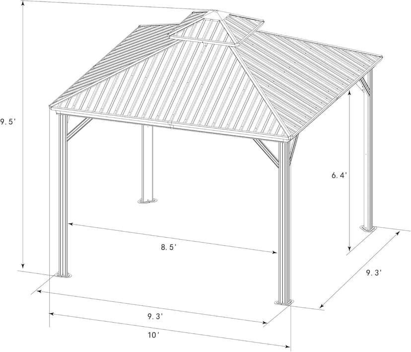 Kozyard Caesar 10'x10' Hardtop Gazebo - Permanent Metal Pavilion with Netting and Shaded Curtains for Patio, Backyard, and Deck - Galvanized Steel Outdoor Aluminum Canopy, Double Roof Gazebo (Grey)