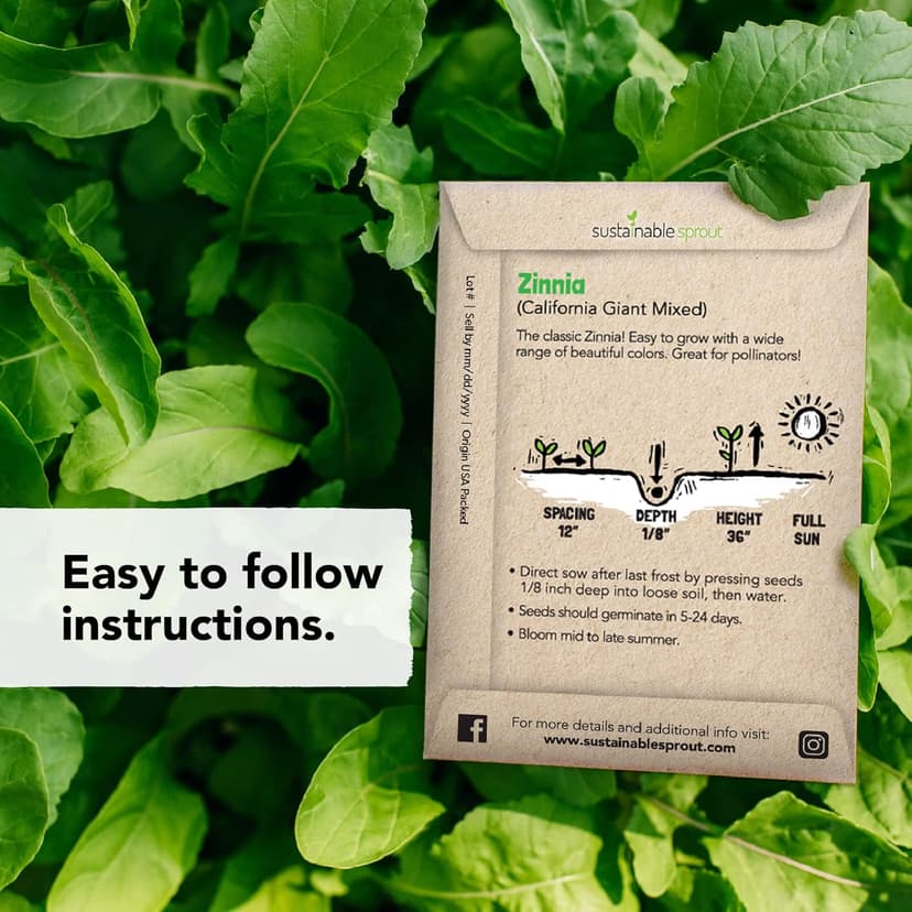 Seeds for Planting Flowers: 8 Bulk Variety Packets Zinnia, Nasturtium, Marigold, Purple Coneflower, Cosmos, Calendula, Bachelor's Button & Sunflower Seeds, Non GMO Flower Seeds by Sustainable Sprout