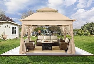 COOSHADE 11x11Ft Easy Pop Up Gazebo Tent Instant Outdoor Canopy Shelter with Mosquito Netting Walls(Khaki)