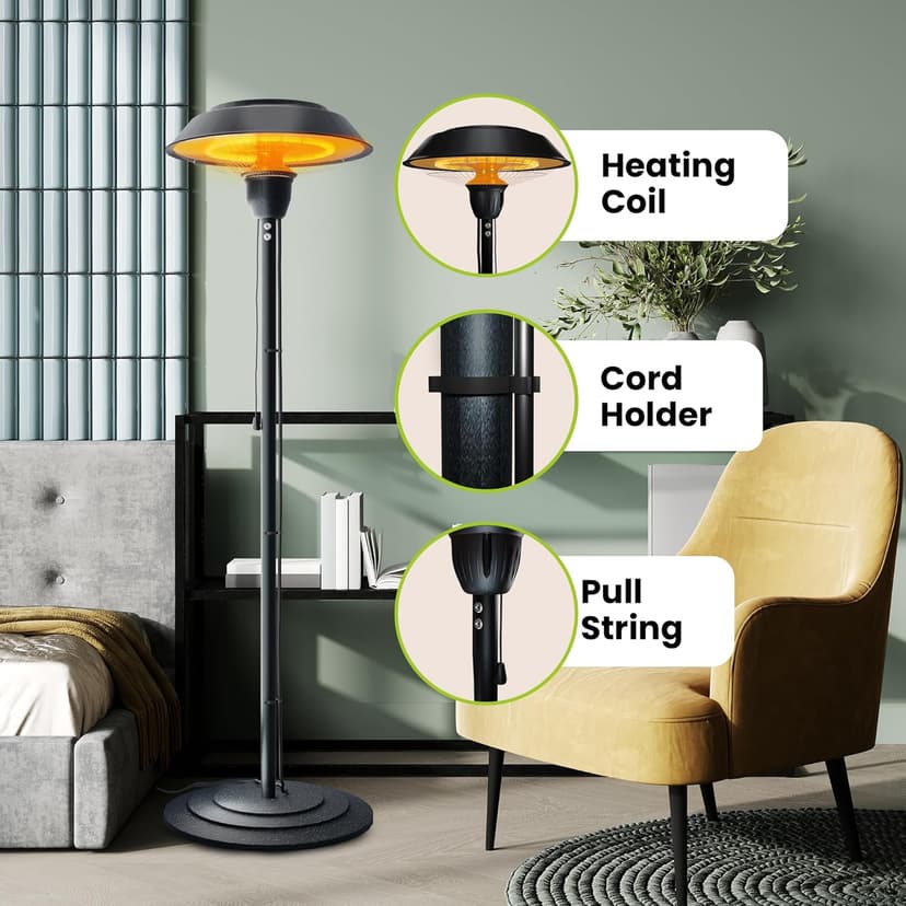 Indoor & Outdoor 1500W Electric Infrared Patio Heater, Waterproof & Tip-Over Protection, Perfect for Garden, Balcony