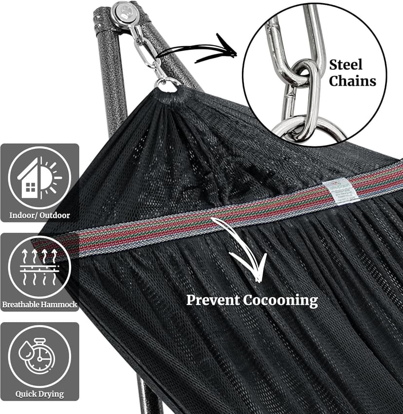 Tranquillo Hammock Stand 600 lbs Capacity, Instant 20s Foldable, 3-Year Warranty Hammock with Stand, 2 Person Camping Revolutionary Portable No Screws, Premium Hammocks, Black