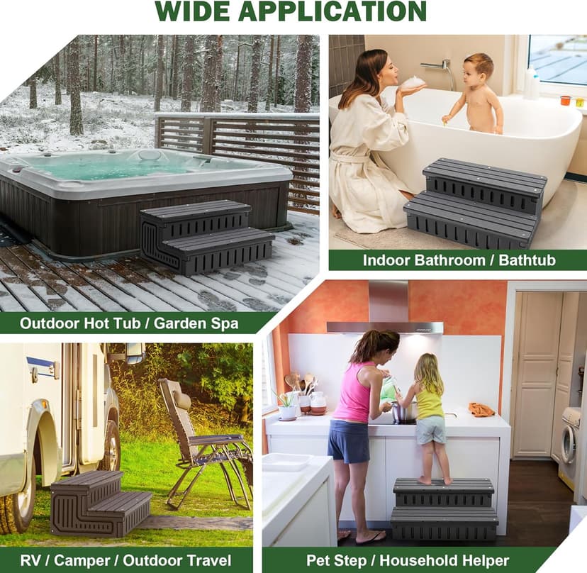 Hot Tub Steps with Removable Fabric Cover - Heavy Duty HDPE Spa Stairs with Storage, Non-Slip, Waterproof & Easy to Clean–All-Weather Steps for SPA, RV, Pool or Porch