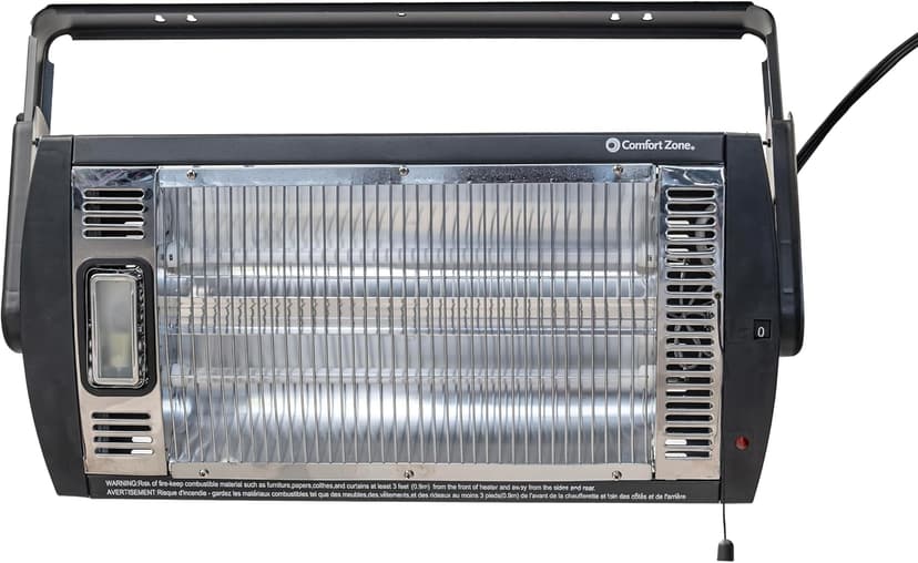 Comfort Zone Ceiling Mounted Space Heater, 90 Degree Adjustable Tilt, Dual Quartz, Radiant, Electric, Safety Grille, Overheat Protection, Hardware Included, Ideal for Workshop, Garage, 1,500W, CZQTV5M
