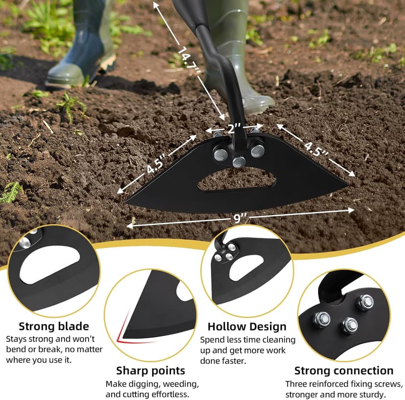 Hollow Garden Hoe - Heavy Duty Triangle Weed Hoes for Gardening,68" Adjustable Long Handle, Sharp Blade Hand Weeding Tool for Vegetable Gardens, Flower Beds, Lawn Edges & Tight Spaces