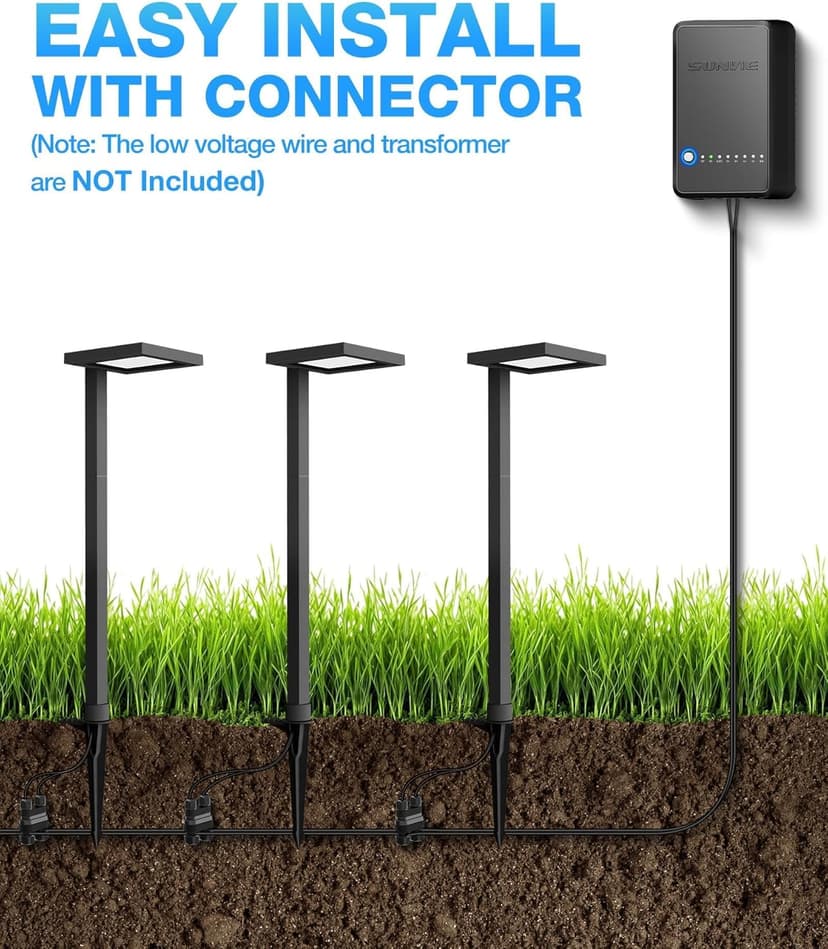 SUNVIE Low Voltage Landscape Lighting with Connectors 5W Anti-Glare LED Pathway Lights Wired Waterproof Outdoor Landscape Path Lights for Walkway Yard Garden Patio ETL Listed Cord, 8 Pack