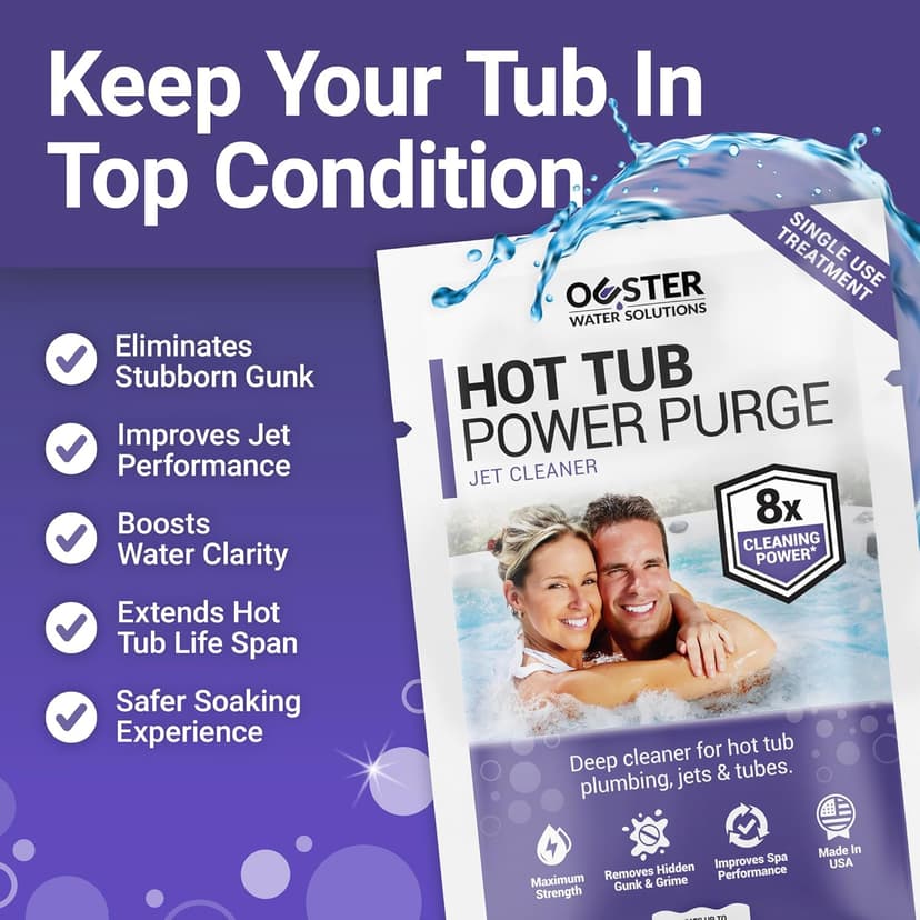 Power Purge Hot Tub Jet Cleaner w/Towel - Deep Hot Tub Cleaner for Jets, Tubes, Plumbing - for Standard & Inflatable Spas - Removes Gunk Buildup for Crystal Clear Water - Made in USA (Kit)