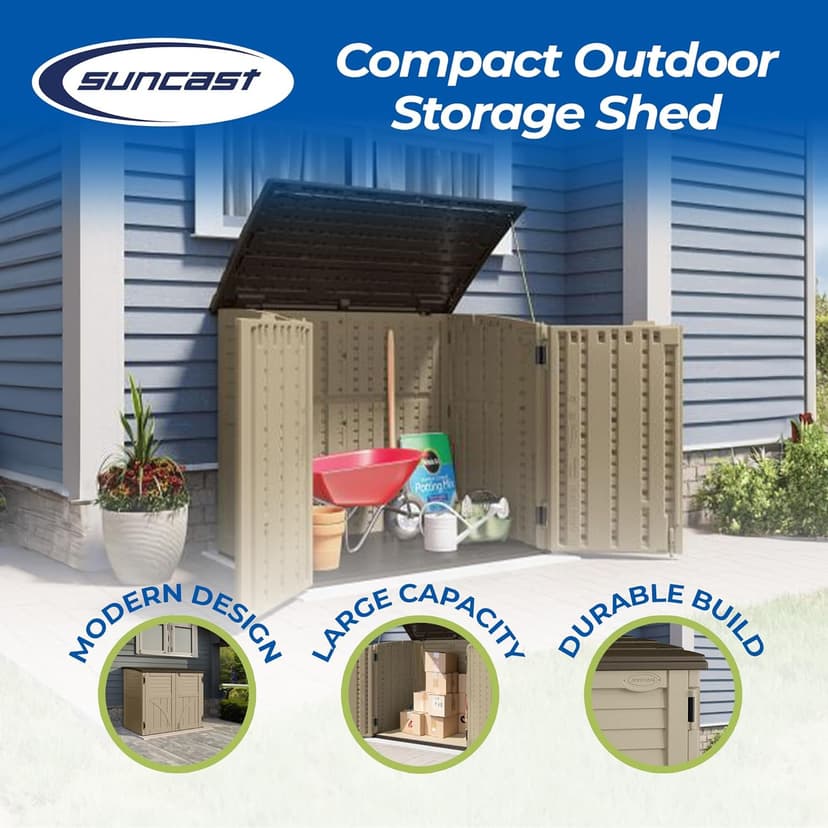 Suncast 34 Cu. Ft. Horizontal Shed for Outdoor Storage w/ Locking System, Sand/Slate