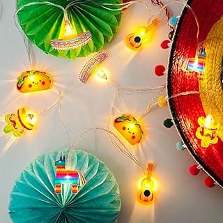 Cinco De Mayo Mexican Fiesta Theme Party Decorations String Lights, Fairy 10Led Battery Operated with Timer, Piñata Guitar Taco Sombrero Hat Cactus with Maracas Shaped Birthday Decor Tree Ornaments