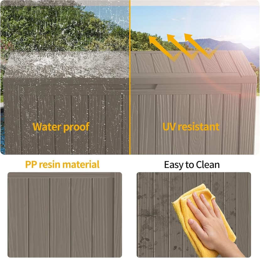 120 Gallon Deck Box,Outdoor Storage Box Lockable,Waterproof for Patio Furniture, Garden Tools, Pool Accessories, UV-Resistant for All Weather Use, Coffee