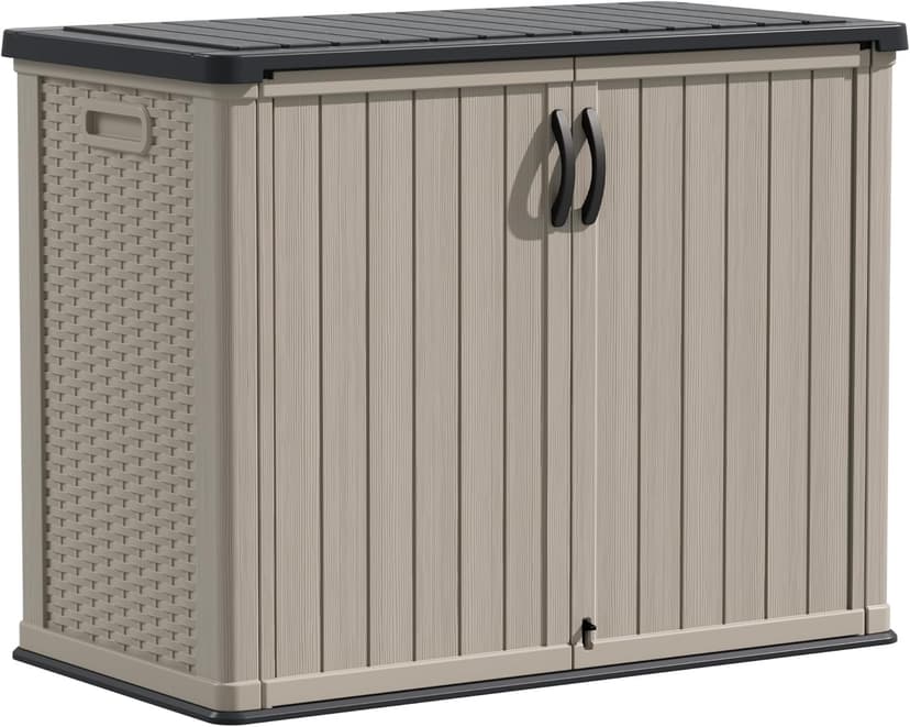 Devoko Outdoor Storage Cabinet 26 Cu Ft with Pad-Lockable Doors, Horizontal Storage Shed Waterproof Patio Tools Storage Box for Sofa Cushions, Gardening Tools and Accessories (Beige)