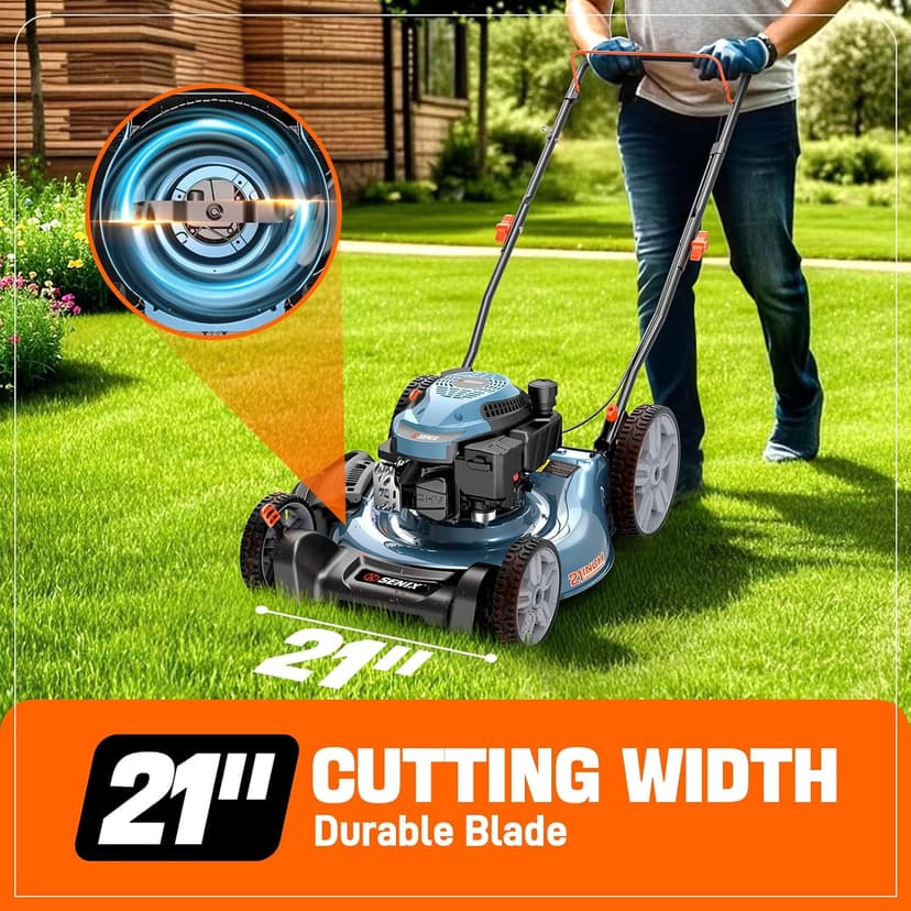 SENIX 144 cc Gas Lawn Mower, 21 inch 2-in-1 Push with Mulching and Side Discharge, 4-Cycle Engine, 6 Position Cutting Height Adjustment for Yard and Garden (LSPG-L6)