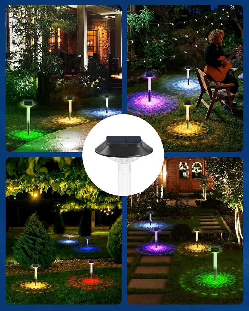 Color Changing Solar Pathway Lights - 8 Pack IP68 Waterproof Outdoor Solar Lights with 7 RGB Lighting Modes for Yard, Garden, Walkway, Pathway, Backyard, Lawn, Landscape Decoration