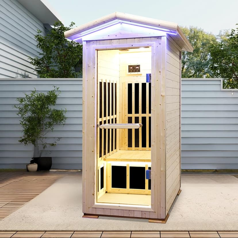 Outdoor Sauna 1 Person for Home Backyard Sauna Outdoor Infrared Sauna 1 Person Dry Sauna for Home Far Infrared Sauna Outdoor Spruce Wood Sauna 1300W Low EMF Single Person Infrared Sauna Room in Home