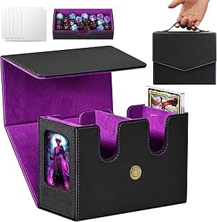 Deck Box MTG with Handle, 2 Commander Displays, 3-in-1 Card Deck Box Fits 236+ Double-sleeved Cards, Magnet Organizer with Dice Tray, 2 Card Holders, 6 Dividers for TCG, CCG -Black Purple(Patent)