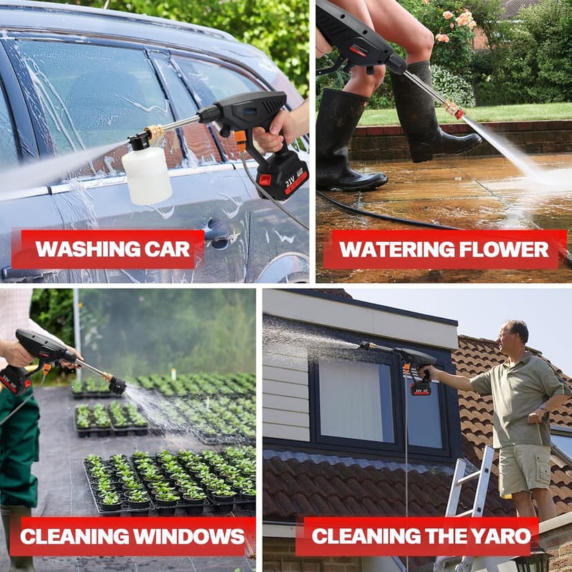 Vagueior Cordless Pressure Washer Gun, Portable Power Cleaner,with 21V 3.0AH Battery and Charging Kit, 5-in-1 Nozzle, Suitable for Outdoor Cleaning and Watering. (1 Battery, BLACK)