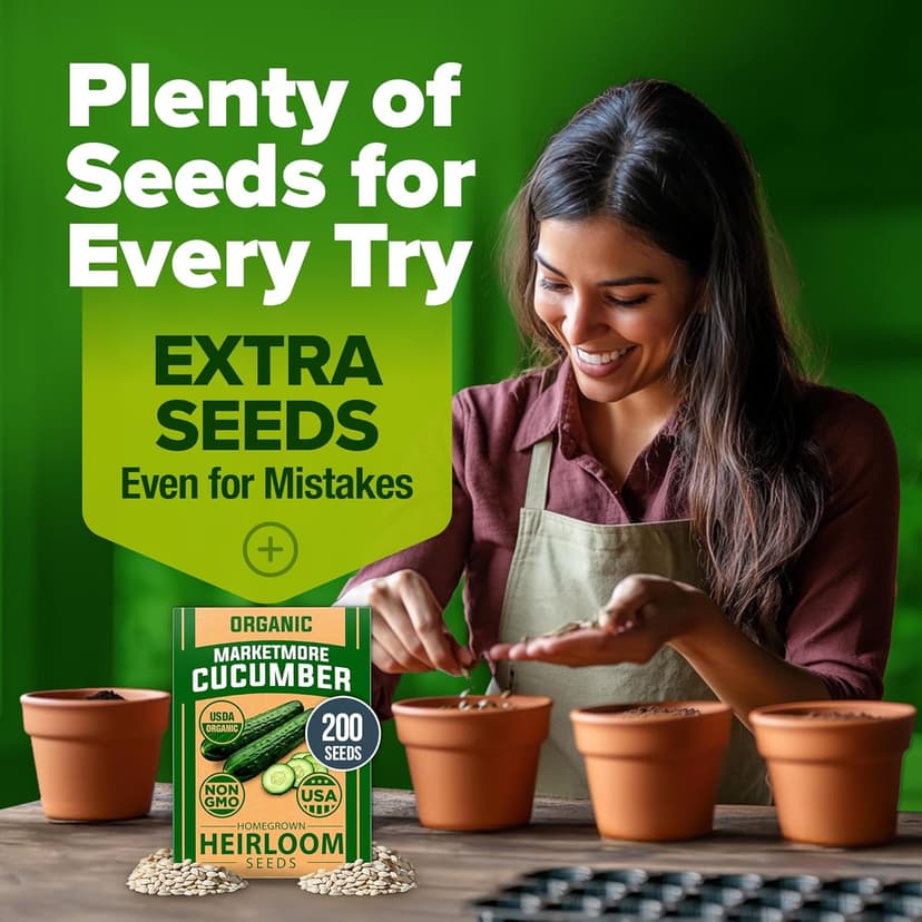 HOME GROWN Organic Cucumber Seeds - 200 Marketmore Heirloom 𝗡𝗢𝗡-𝗚𝗠𝗢 𝗨𝗦𝗔 Vegetable Seeds for Planting in Trellises,Raised Beds,Containers - Beginners and Experienced Gardeners(Cucumis sativus)