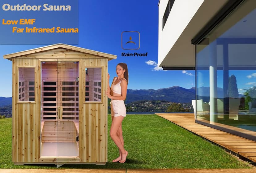 LTCCDSS Outdoor Far Infrared Sauna 4 Person | Withstand Temp -5℉-104℉, Outdoor Indoor Wooden Sauna Room for Home-12 Low EMF Boards-Canadian Hemlock-Chromotherapy-Bluetooth Speaker