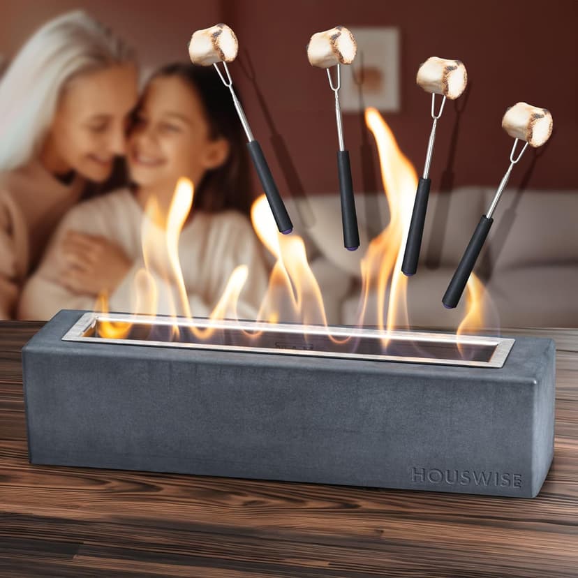 Tabletop Fire Pit - Concrete Outdoor & Indoor Fire Pit Tabletop, Smores Maker Kit, Table Top Firepit, Small Portable Mini Indoor Fireplace
