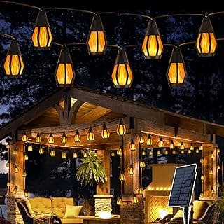 Solar String Lights for Outside, 21Ft Patio Lights with 10 Flickering Flame Light Bulbs, Waterproof Warm White Solar Powered Outdoor Light for Garden Yard Patio Gazebo Bistro Cafe Party Decoration