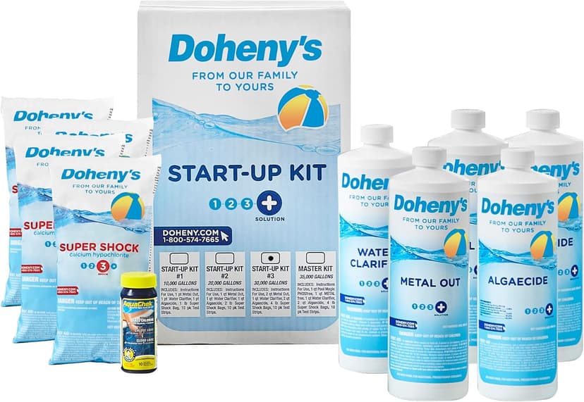 Doheny's Ultimate Pool Opening Start-Up Kit | Includes Metal Out, Spring Control, Clarifier & Super Shock | Prevents Stains, Rust & Scale | Free Test Strips | Pro-Grade Pool Chemicals