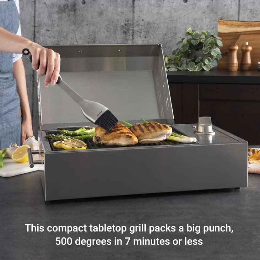 KENYON B70200 City Grill, Portable Grill, Stainless Steel, Single Burner, Knob Control, Faceted Lid, UL Approved For Use Indoors And Outdoors, Flame-Free, 120V