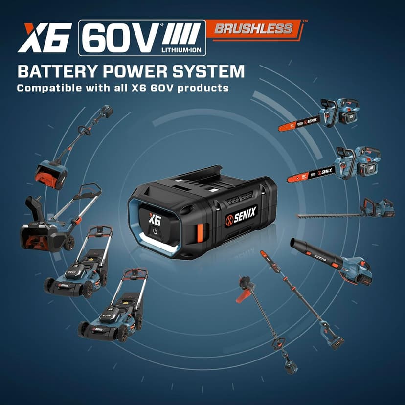 SENIX X6 60V 21-Inch 3-in-1 Cordless Lawn Mower with LED Light | 7 Height Adjustments, Smart Display, Bagging/Mulching/Side Discharge | 6Ah Li-ion Battery & Charger Included (LPPX6-H)