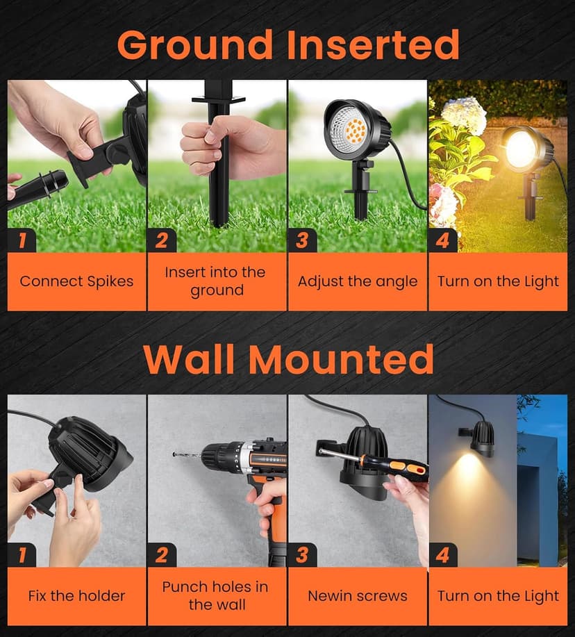 MEIKEE 7W Low Voltage LED Landscape Lights 800LM 12V Outdoor Landscape Lighting 2700K Warm White IP66 Waterproof Garden Pathway Lights Yard Lawn Spotlights with Connectors (4 Pack)