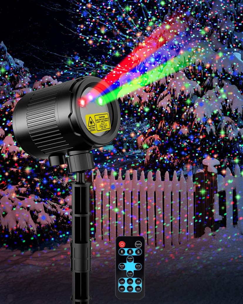 Mini Christmas Laser Projector, 3 Color Moving Star Lights Firefly Show with RF Remote, Waterproof & Cold Resistant Outdoor Garden Lights Decor for Xmas Yard Garden Holiday Party