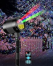 Mini Christmas Laser Projector, 3 Color Moving Star Lights Firefly Show with RF Remote, Waterproof & Cold Resistant Outdoor Garden Lights Decor for Xmas Yard Garden Holiday Party