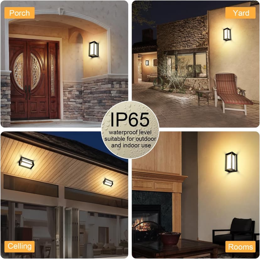 LEDMO Outdoor Wall Light 1800Lm Modern Outdoor Porch Light 3000K Bright Lighting Black Exterior Lighting Fixture Waterproof Christmas Fixture for House,Patio,Garage,Backyard,Hallway（2 Pack
