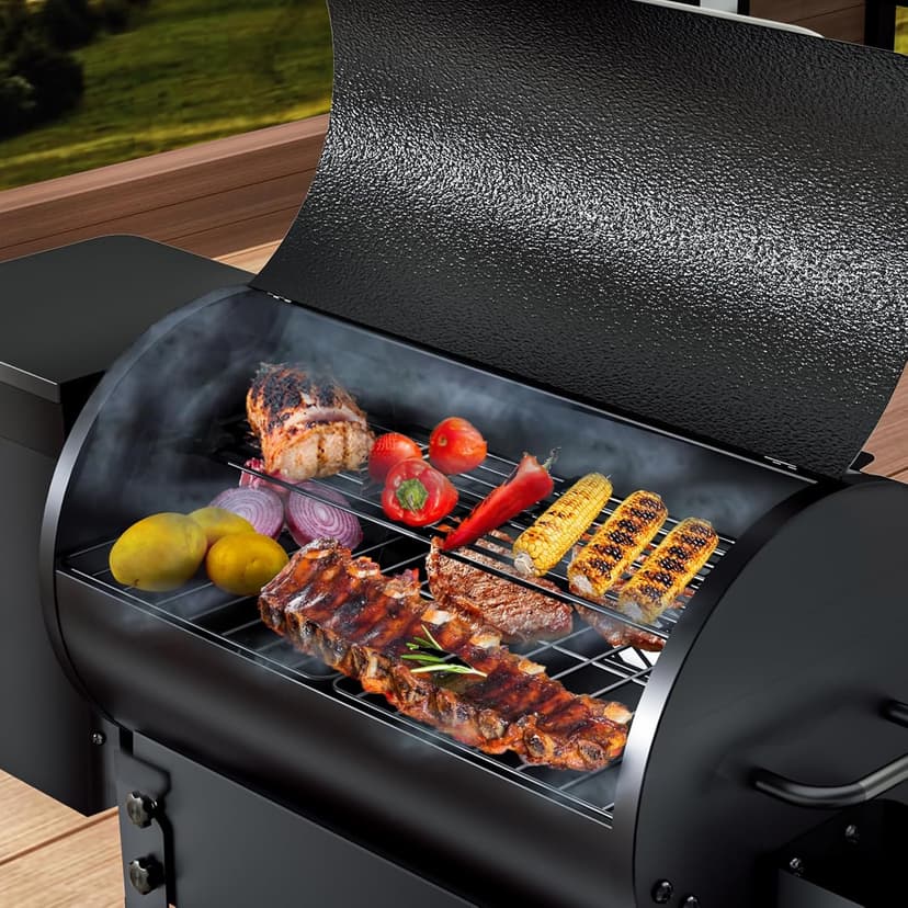 KingChii Portable Electric Wood Pellet Grill & Smoker with Foldable Legs, 456 SQ.IN Grill Capacity, with PID Temperature Control (180-425°F) for Backyard Camping Bake and Roast, Black with Cover