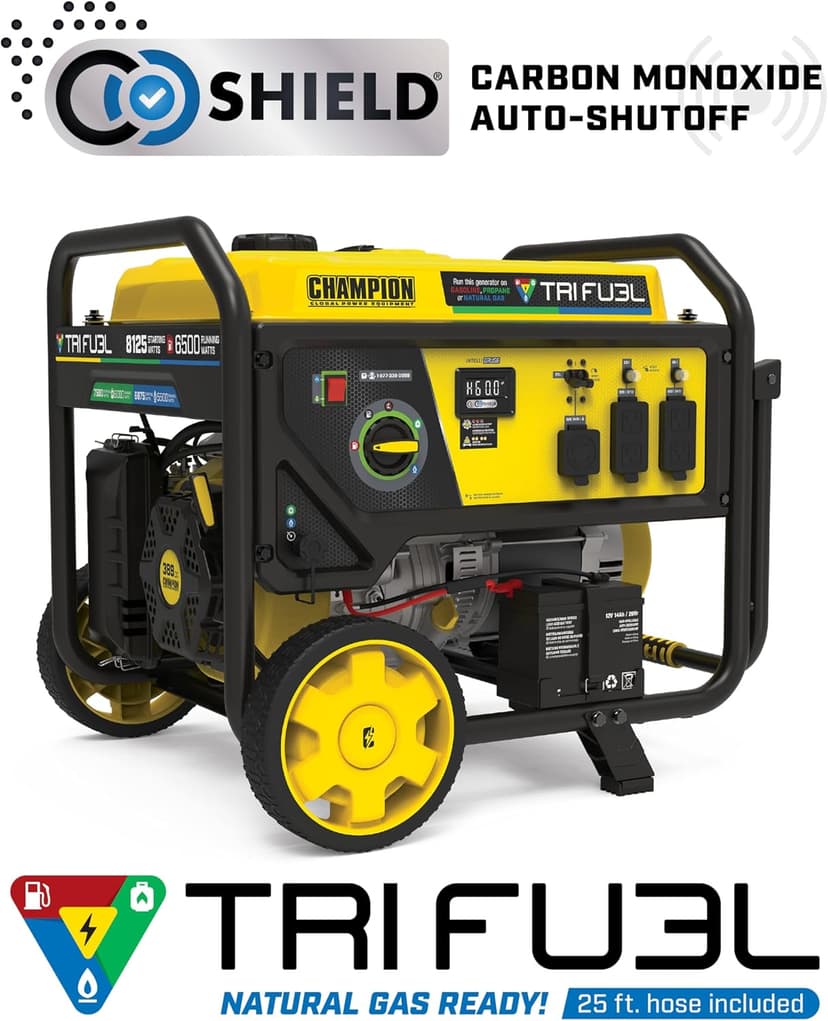 Champion Power Equipment 8125-Watt Electric Start Tri-Fuel Portable Generator with CO Shield