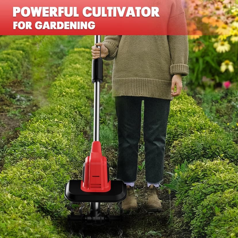 MaxMore Cordless Tiller Cultivator Compatible with Milwaukee 18V Battery (Tool Only), Electric Garden Rototiller with 48 Steel Tines, 8.7" Tilling Width, 6.3" Depth for Gardening, Soil Turning