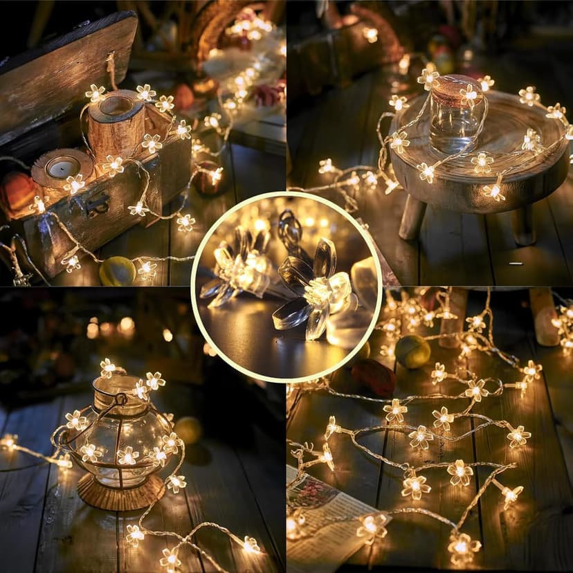 Fairy Flower String Lights Indoor Decorations, 33ft 100 LED Plug in Warm White Decorative Cute Cherry Blossom Floral Lamp for Tree Branch Vine Hanging, Christmas Garden Bedroom Wall Decor