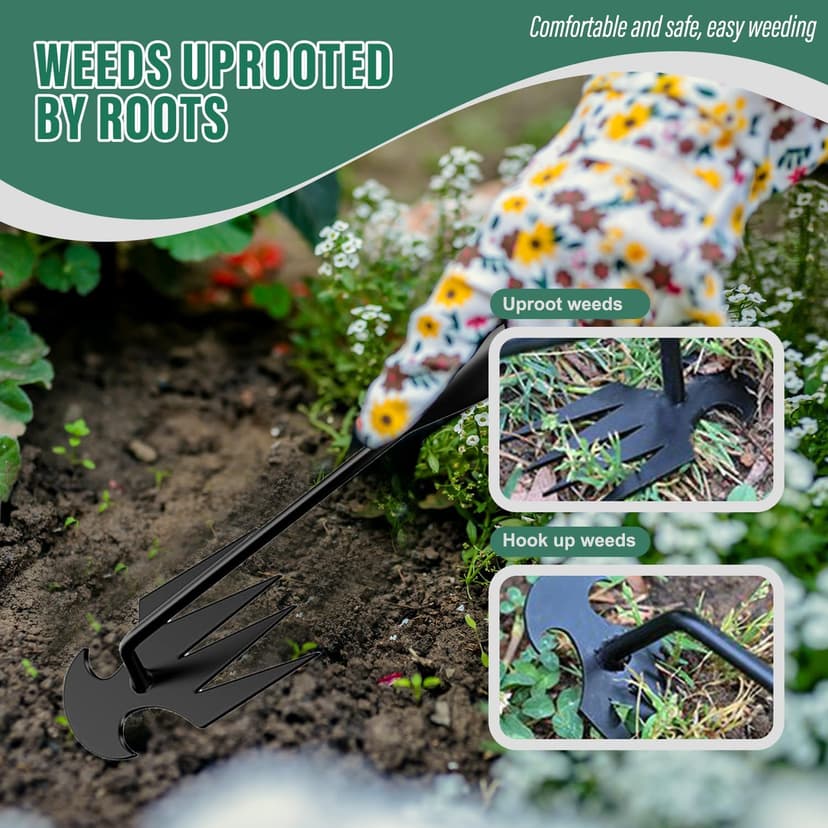 Manual Weed Remover Tool for Lawn and Garden, 2025 Upgrade Garden Weed Pulling Tool Uprooting Weeding Tool,Weed Puller Tool 4 Tooth Manganese Steel for Gardening Backyard Farm (19.7in)