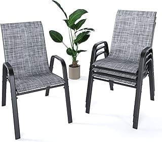 Outdoor Patio Chairs Set of 4 Stackable Dining Chairs All-Weather Textilene Furniture Set for Pool Deck, Backyard, Garden
