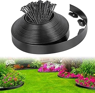 2Inch x 33FT Landscape Edging Border with 50 Spikes, No Dig Garden Edging Border Lawn Edging, Plastic Edging for Landscaping Flower Beds Yard Pathway Paver Edging (Black)