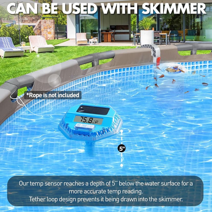 2025 Upgrade Digital Pool Thermometer Floating Easy Read, Solar Pool Thermometer with Dynamic Light Show, Large LCD Screen & IP68 Waterproof Pools Water Temperature Thermometers for Hot Tub