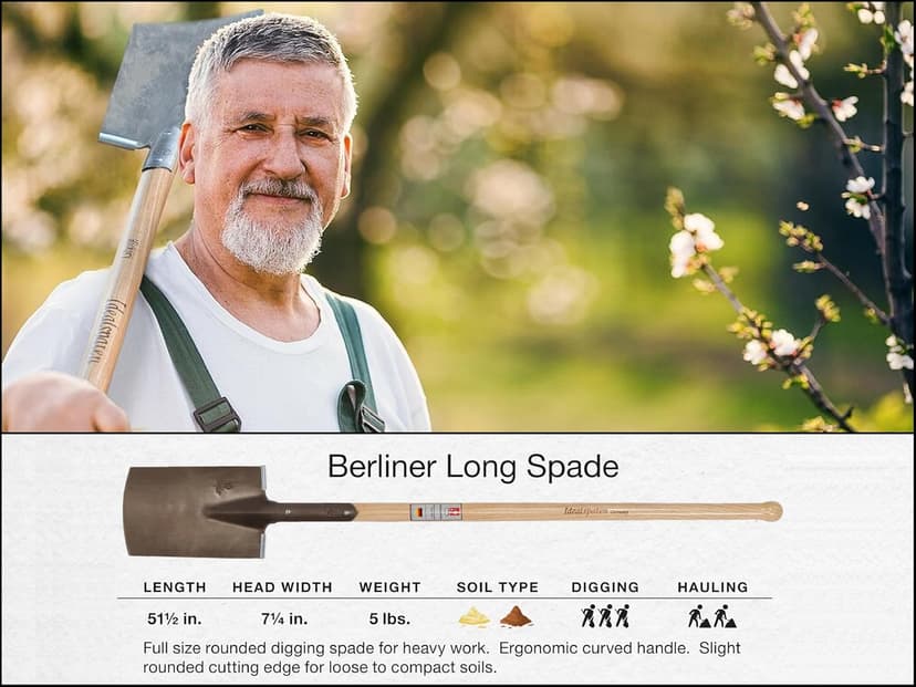 Made in Germany Since 1899 - Berliner Long Spade - Professional Digging Spade, Outperforms Shovels Tool 6lb - 51.3 in (Berliner)#IS130