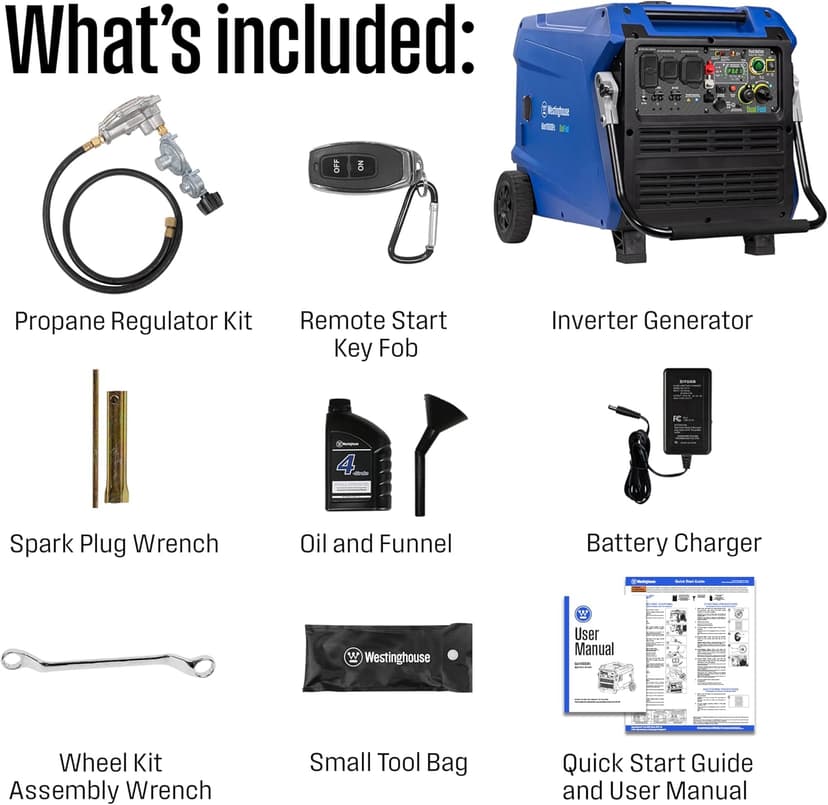 Westinghouse 11000 Peak Watt Dual Fuel Portable Inverter Generator, Remote Electric Start, Transfer Switch Ready, Gas and Propane Powered, Low THD - Safe for Electronics, Parallel Capable, CO Sensor