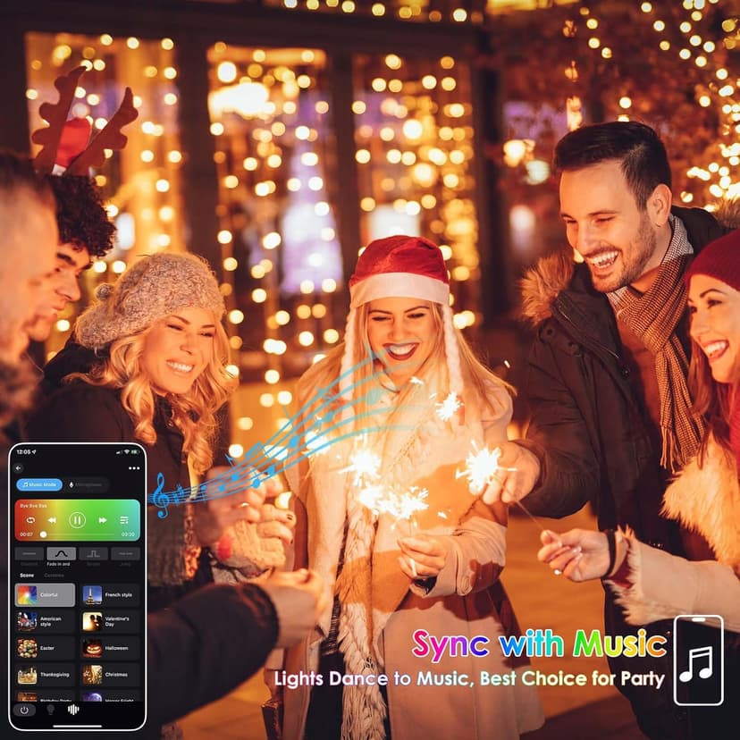 Red White and Blue String Lights, Color Changing Smart RGB Christmas Lights with Remote & App Control & Timer, Music Sync Multiple Modes 66ft 200 LED Twinkle Light Indoor Outdoor for 4th of July Decor
