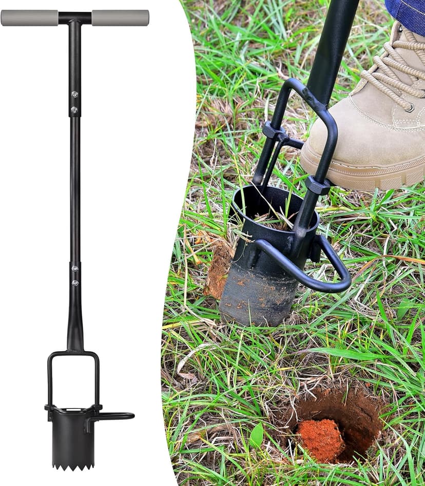 Sod Plugger, Bulb Planter with Long Handle and Serrated Base Garden Tool, Bulb Transplanter Also Grass Plug Tool for Digging Holes to Plant Tulips, Iris, Daffodils