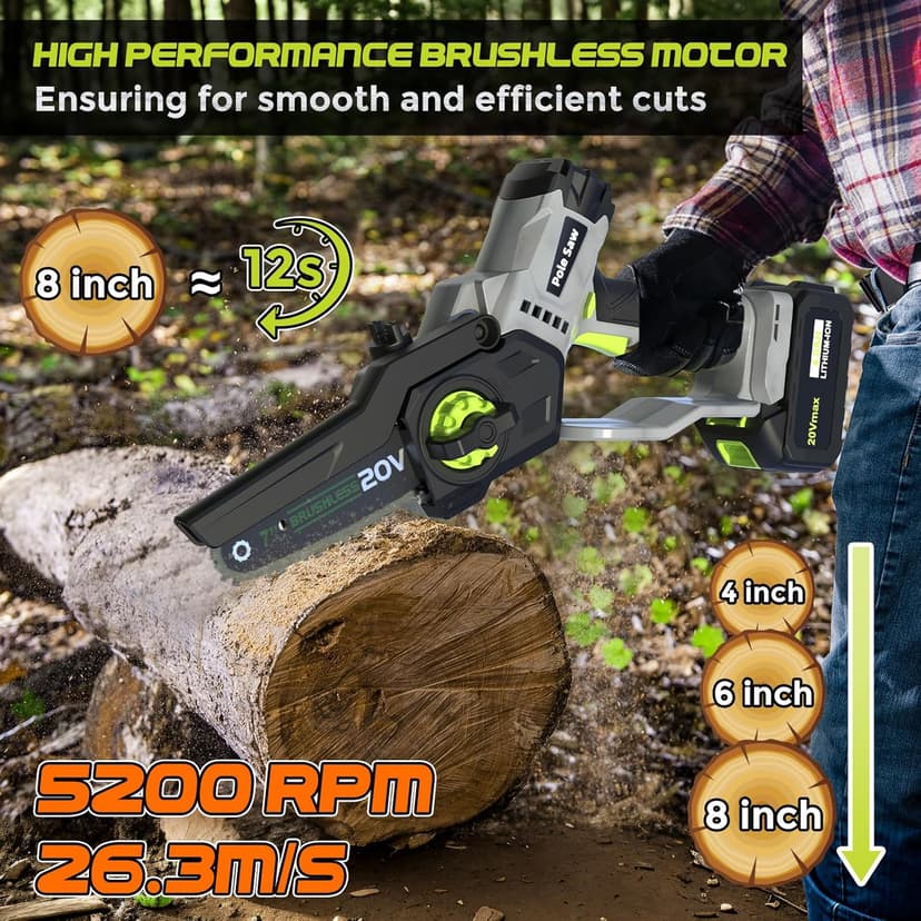 2-in-1 Cordless Pole Saw (2025 Upgraded), 7 Inch Brushless Mini Chainsaw with Extension Pole, Pole Saws for Tree Trimming Battery Powered with 2x 20V 4000 mAh Battery, 16ft Reach Electric Pole Saw