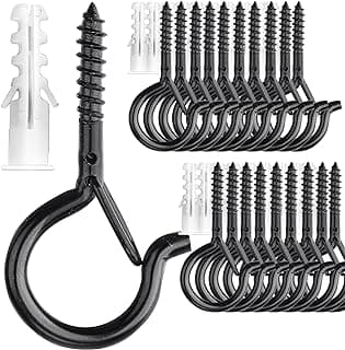 PlusRoc 20 Pack Screw Hooks for Hanging Plants Outdoor Lights, Heavy Duty 2.2 Inch Black Eye Hook Screw Cup Ceiling Hook Q-Hanger for String Lights, Wall Wood Ceiling Deck Mount