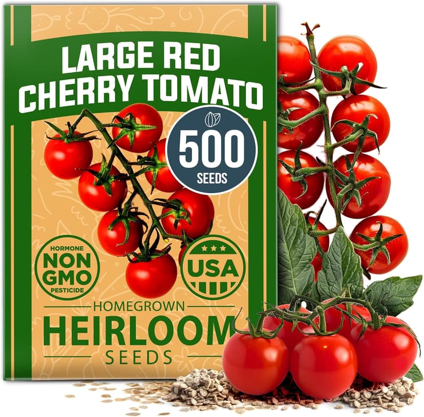 HOME GROWN Large Red Cherry Tomato Seeds Pack -500 Non-GMO Heirloom Tomato Seeds for Planting (Solanum lycopersicum) Vegetable Seeds for Homesteading, Sustainable Living, and Self-Sufficient Gardening