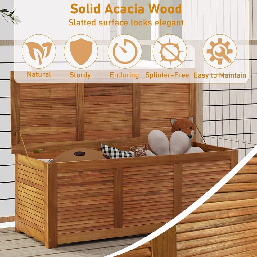 RELAX4LIFE Deck Box Acacia Wood - 46 Gallon Backyard Storage Bin Container for Patio Furniture Cushions, Pillows, Garden Tools, Pool Accessories, Wooden Porch Bench, Indoor Outdoor Storage Box