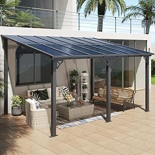 Aoxun 10’x 14’ Gazebo, Wall Mounted Gazebos Pergola on Clearance, Outdoor Patio, Large Wall-Mounted Heavy Duty Awnings for Patio, Decks, Backyard